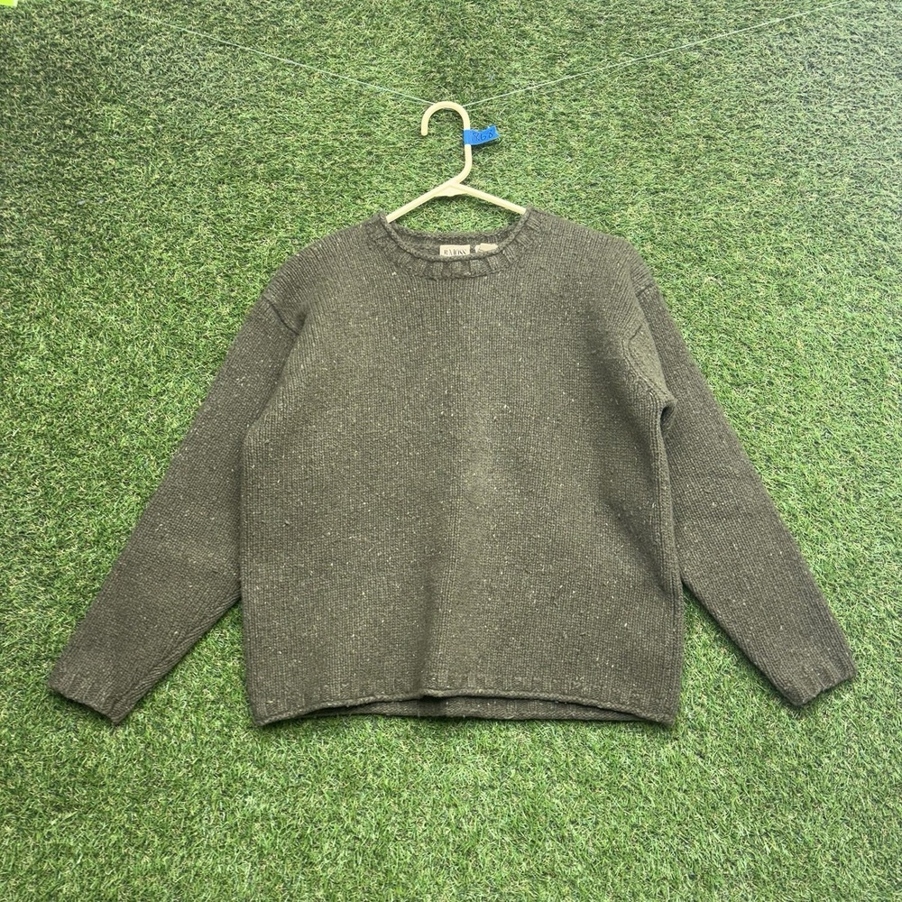 B Moss Lambswool Sweater Womens Medium Olive Green Boxy Chunky Knit 90s